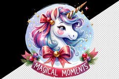 Watercolor cute unicorn sparkling horn Christmas Magical Moments quote print 20oz tumbler skinny mug wrap clipart t-shirt sublimation printable design
