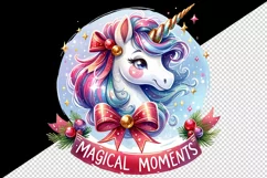 Watercolor cute unicorn sparkling horn Christmas Magical Moments quote print 20oz tumbler skinny mug wrap clipart t-shirt sublimation printable design