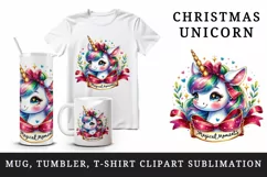 Watercolor cute unicorn sparkling horn Christmas Magical Moments quote print 20oz tumbler skinny mug wrap clipart t-shirt sublimation printable design
