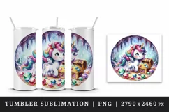 Watercolor cute unicorn sparkling jewels treasure hunting in cave print 20 oz tumbler skinny mug wrap clipart t-shirt sublimation printable design