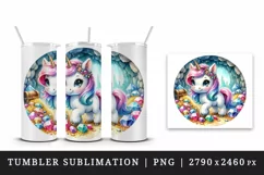 Watercolor cute unicorn sparkling mane jewels treasure hunting in cave print 20oz tumbler skinny mug wrap clipart t-shirt sublimation printable design