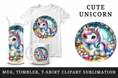 Watercolor cute unicorn sparkling mane jewels treasure hunting in cave print 20oz tumbler skinny mug wrap clipart t-shirt sublimation printable design