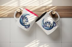 Watercolor cute unicorn starry night sky dozing on moon pillow print 20 oz tumbler skinny mug wrap clipart t-shirt sublimation printable design