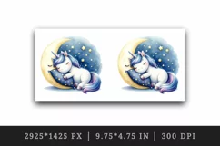 Watercolor cute unicorn starry night sky dozing on moon pillow print 20 oz tumbler skinny mug wrap clipart t-shirt sublimation printable design