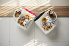 Watercolor cute unicorn sunflowers basking in summer sun flowers print 20 oz tumbler skinny mug wrap clipart t-shirt sublimation printable design