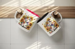 Watercolor cute unicorn sunflowers basking in summer sun flowers print 20 oz tumbler skinny mug wrap clipart t-shirt sublimation printable design
