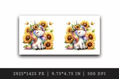 Watercolor cute unicorn sunflowers basking in summer sun flowers print 20 oz tumbler skinny mug wrap clipart t-shirt sublimation printable design