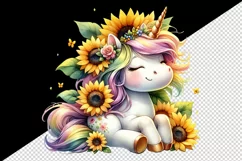 Watercolor cute unicorn sunflowers basking in summer sun flowers print 20 oz tumbler skinny mug wrap clipart t-shirt sublimation printable design