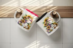 Watercolor cute unicorn sunflowers basking in summer sun flowers print 20 oz tumbler skinny mug wrap clipart t-shirt sublimation printable design