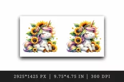 Watercolor cute unicorn sunflowers basking in summer sun flowers print 20 oz tumbler skinny mug wrap clipart t-shirt sublimation printable design