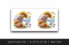 Watercolor cute unicorn sunflowers basking in summer sun flowers print 20 oz tumbler skinny mug wrap clipart t-shirt sublimation printable design
