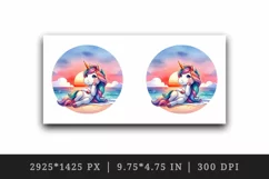 Watercolor cute unicorn sunset relaxing on summer beach print 20 oz tumbler skinny mug wrap clipart t-shirt sublimation printable design