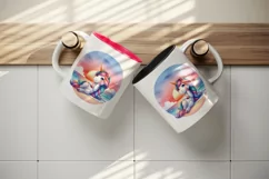 Watercolor cute unicorn sunset relaxing on summer beach print 20 oz tumbler skinny mug wrap clipart t-shirt sublimation printable design