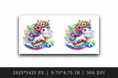 Watercolor cute unicorn tropical flowers surfing on rainbow wave print 20 oz tumbler skinny mug wrap clipart t-shirt sublimation printable design
