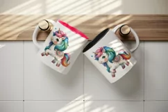 Watercolor cute unicorn trotting vibrant mane painted ceramics pattern print 20oz tumbler skinny mug wrap clipart t-shirt sublimation printable design