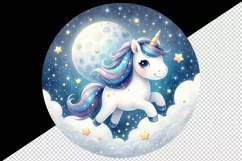 Watercolor cute unicorn twinkling stars moon navigating night sky print 20 oz tumbler skinny mug wrap clipart t-shirt sublimation printable design