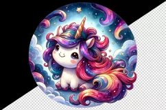 Watercolor cute unicorn vibrant mane swirling galaxies and cosmos print 20 oz tumbler skinny mug wrap clipart t-shirt sublimation printable design