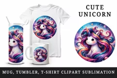 Watercolor cute unicorn vibrant mane swirling galaxies and cosmos print 20 oz tumbler skinny mug wrap clipart t-shirt sublimation printable design