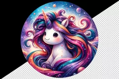 Watercolor cute unicorn vibrant mane swirling galaxies and cosmos print 20 oz tumbler skinny mug wrap clipart t-shirt sublimation printable design