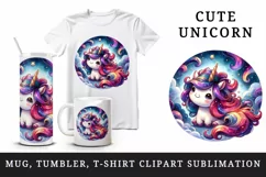 Watercolor cute unicorn vibrant mane swirling galaxies and cosmos print 20 oz tumbler skinny mug wrap clipart t-shirt sublimation printable design