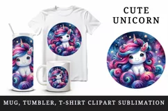 Watercolor cute unicorn vibrant mane swirling galaxies exploring cosmos print tumbler skinny mug wrap clipart t-shirt sublimation printable design