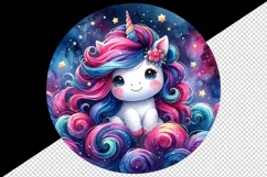 Watercolor cute unicorn vibrant mane swirling galaxies exploring cosmos print tumbler skinny mug wrap clipart t-shirt sublimation printable design