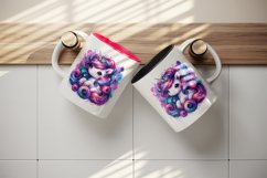 Watercolor cute unicorn vibrant mane swirling galaxy exploring cosmos print 20 oz tumbler skinny mug wrap clipart t-shirt sublimation printable design