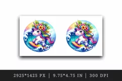 Watercolor cute unicorn vibrant tropical flowers surfing rainbow wave print 20 oz tumbler skinny mug wrap clipart t-shirt sublimation printable design