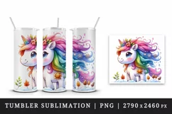 Watercolor cute unicorn with mane changes colors season beauty print 20 oz tumbler skinny mug wrap clipart t-shirt sublimation printable design