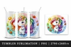 Watercolor cute unicorn with mane changes colors season beauty print 20 oz tumbler skinny mug wrap clipart t-shirt sublimation printable design