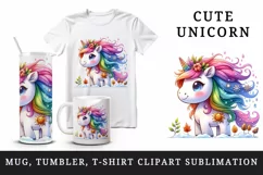 Watercolor cute unicorn with mane changes colors season beauty print 20 oz tumbler skinny mug wrap clipart t-shirt sublimation printable design