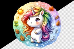 Watercolor cute unicorn with mane changes colors season beauty print 20 oz tumbler skinny mug wrap clipart t-shirt sublimation printable design