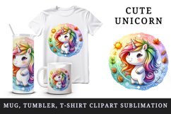 Watercolor cute unicorn with mane changes colors season beauty print 20 oz tumbler skinny mug wrap clipart t-shirt sublimation printable design