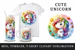 Watercolor cute unicorn with mane changes colors season beauty print 20 oz tumbler skinny mug wrap clipart t-shirt sublimation printable design
