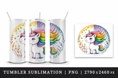 Watercolor cute unicorn with mane that changes colors season beauty print 20 oz tumbler skinny mug wrap clipart t-shirt sublimation printable design