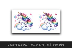 Watercolor cute unicorn with rainbow tail heart and bubbles print 20 oz tumbler skinny mug wrap clipart t-shirt sublimation printable design