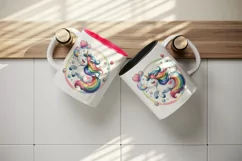 Watercolor cute unicorn with rainbow tail heart and bubbles print 20 oz tumbler skinny mug wrap clipart t-shirt sublimation printable design