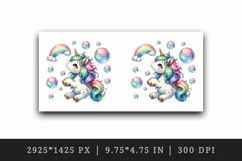 Watercolor cute unicorn with rainbow tail heart and bubbles print 20 oz tumbler skinny mug wrap clipart t-shirt sublimation printable design