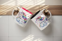 Watercolor cute unicorn with rainbow tail heart and bubbles print 20 oz tumbler skinny mug wrap clipart t-shirt sublimation printable design