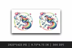 Watercolor cute unicorn with rainbow tail heart and bubbles print 20 oz tumbler skinny mug wrap clipart t-shirt sublimation printable design