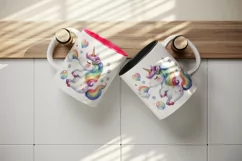 Watercolor cute unicorn with rainbow tail heart and bubbles print 20 oz tumbler skinny mug wrap clipart t-shirt sublimation printable design