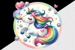 Watercolor cute unicorn with rainbow tail heart and bubbles print 20 oz tumbler skinny mug wrap clipart t-shirt sublimation printable design