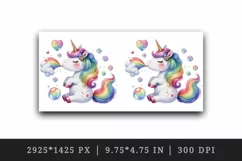 Watercolor cute unicorn with rainbow tail heart and bubbles print 20 oz tumbler skinny mug wrap clipart t-shirt sublimation printable design