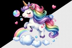 Watercolor cute unicorn with rainbow tail heart and bubbles print 20 oz tumbler skinny mug wrap clipart t-shirt sublimation printable design
