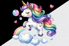 Watercolor cute unicorn with rainbow tail heart and bubbles print 20 oz tumbler skinny mug wrap clipart t-shirt sublimation printable design