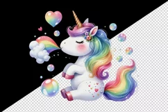 Watercolor cute unicorn with rainbow tail heart and bubbles print 20 oz tumbler skinny mug wrap clipart t-shirt sublimation printable design
