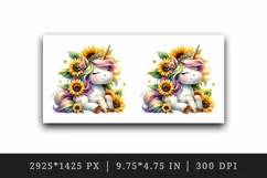 Watercolor cute unicorn with sunflowers basking in summer sun flowers print 20 oz tumbler skinny mug wrap clipart t-shirt sublimation printable design