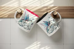 Watercolor cute unicorn with wings butterfly fluttering among clouds print 20 oz tumbler skinny mug wrap clipart t-shirt sublimation printable design