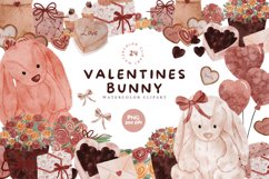 Watercolor Cute Valentines Bunny Clipart PNG illustrations