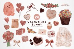 Watercolor Cute Valentines Bunny Clipart PNG illustrations